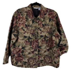 Ms. Lee Vintage Tan Multicolored Floral Long Sleeve Button Front Jacket Blazer